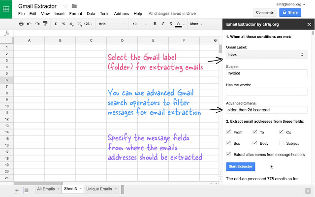 Extract email addresses